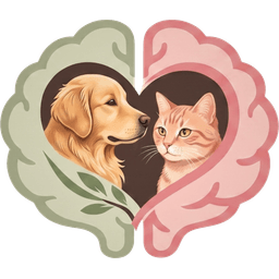 Isologo Ethovinea: perro y gato dentro de un corazon-cerebro, simbolo de etologia clinica