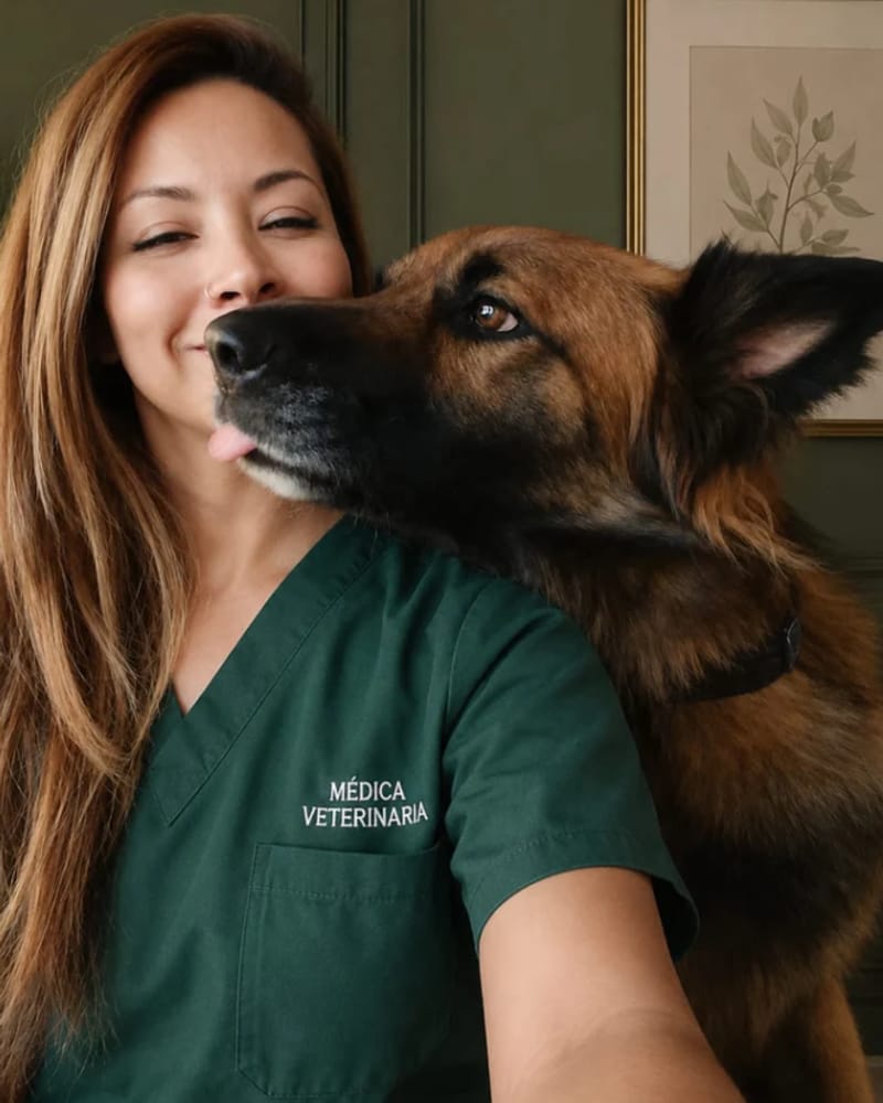 Melissa Bastias Berg, Medica Veterinaria especialista en Etologia Clinica, junto a su perro